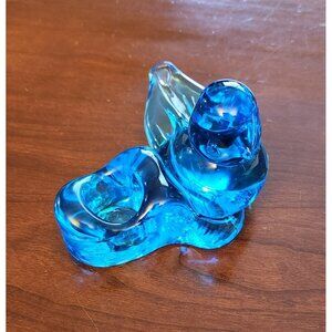 Blue Bird of Paradise Candle Holder Signed Ron Ray 1992 Blue Green Art Glass